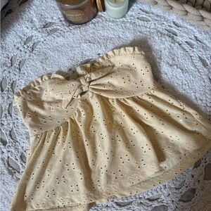 Yellow Eyelet Strapless Top with Bow